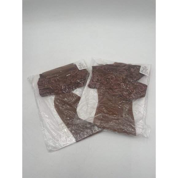 2 Pair Vintage 100% Nylon Neutral Beige Stockings Fancy Lace Top - Picture 7 of 8